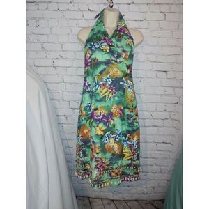 Haven Bleu VINTAGE NWT Womens Size Large Green Floral Halter Dress